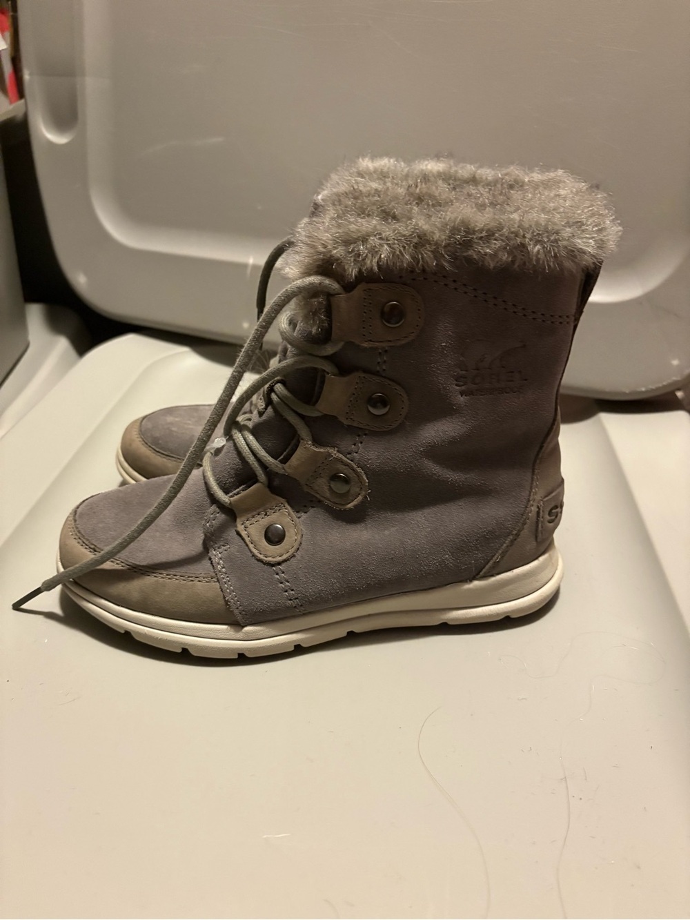 Sorel Gray Faux-Fur Cuff Lace-Up Winter Boots